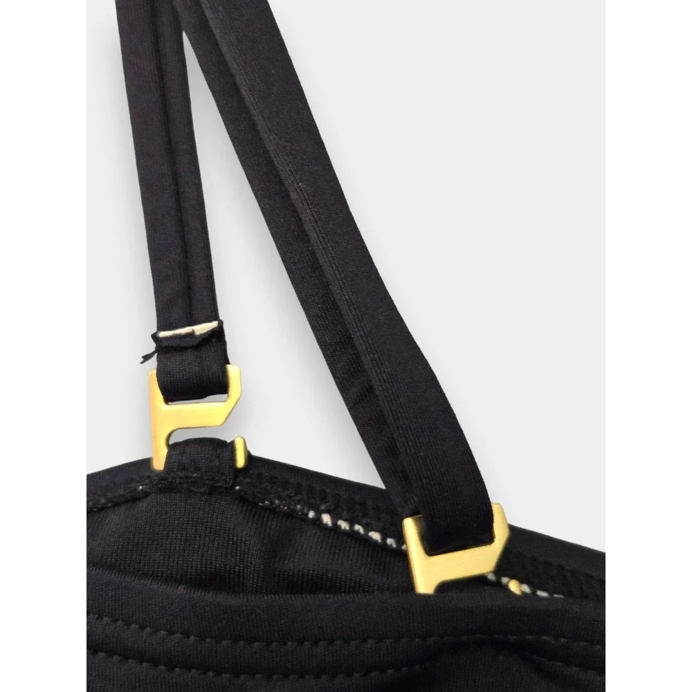 Vince Camuto Bandeau Bikini Top Black Metallic Gold Stripe S Retro Beach NWT - Picture 6 of 7